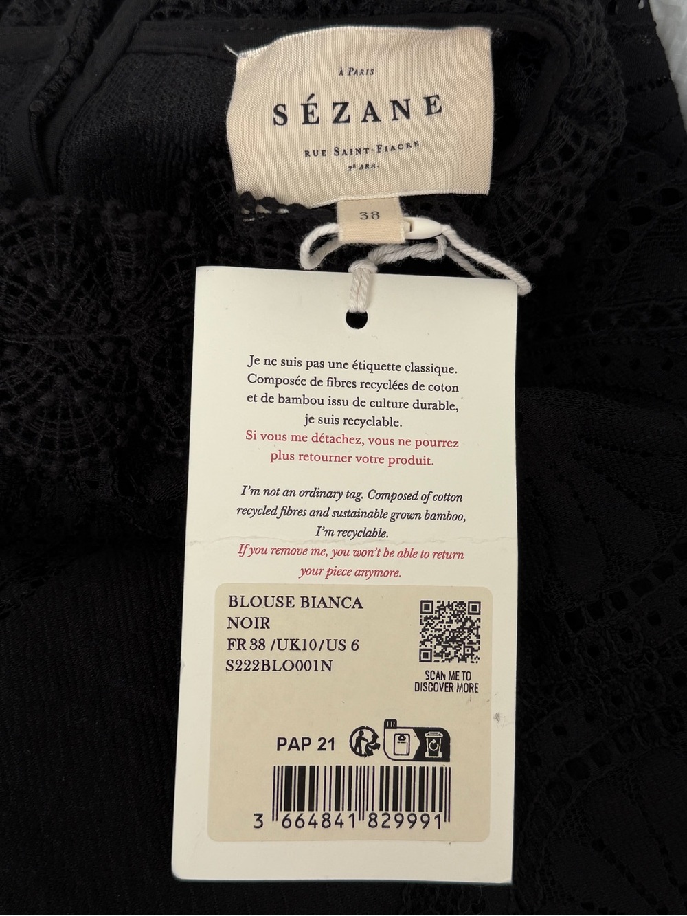 NWT Sezane Blouse Bianca Noir - Picture 6 of 9